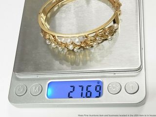 Cultured Akoya Pearl Diamond 14k Gold Bracelet 27.  6gr Vintage Midcentury Bangle 10