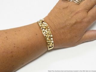 Cultured Akoya Pearl Diamond 14k Gold Bracelet 27.  6gr Vintage Midcentury Bangle 11