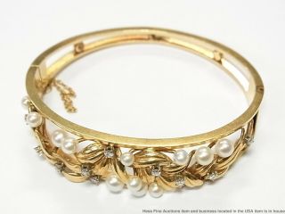 Cultured Akoya Pearl Diamond 14k Gold Bracelet 27.  6gr Vintage Midcentury Bangle 3