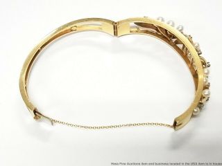 Cultured Akoya Pearl Diamond 14k Gold Bracelet 27.  6gr Vintage Midcentury Bangle 4