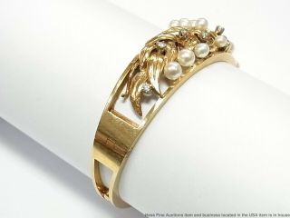 Cultured Akoya Pearl Diamond 14k Gold Bracelet 27.  6gr Vintage Midcentury Bangle 5