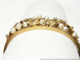 Cultured Akoya Pearl Diamond 14k Gold Bracelet 27.  6gr Vintage Midcentury Bangle 6