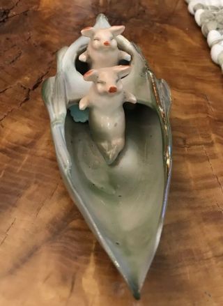 Antique German Pink Pigs In Boat Figurine