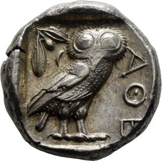 Ancient Greek Coin Attica Athens Owl Silver Tetradrachm - Test Cut - 450 Bc