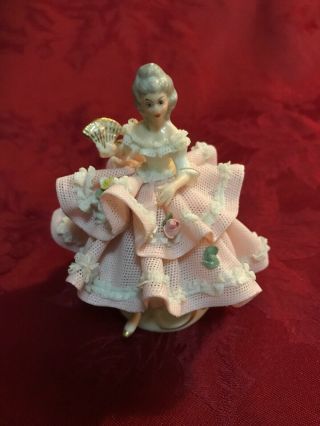 Dresden Sandizell Porcelain Lace Figurine Lady With Fan