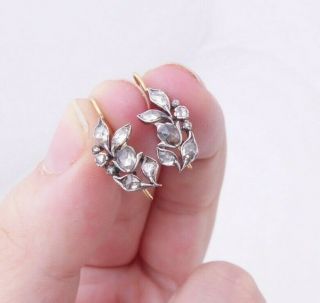 18ct Gold Silver Rose Cut Diamond Earrings,  Victorian