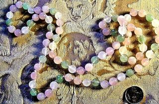 Antique Chinese Vintage Icy White Green Jade Pink Quartz Beaded Necklace