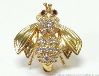 Tiffany Co 18k Gold Fine Diamond Bee Pin Natural Ruby Insect Brooch 2