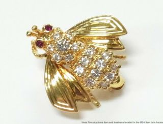 Tiffany Co 18k Gold Fine Diamond Bee Pin Natural Ruby Insect Brooch 3