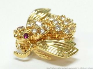 Tiffany Co 18k Gold Fine Diamond Bee Pin Natural Ruby Insect Brooch 4