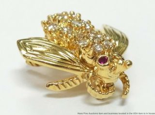 Tiffany Co 18k Gold Fine Diamond Bee Pin Natural Ruby Insect Brooch 5