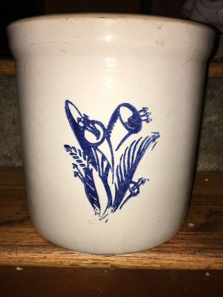 Vintage Western Stoneware Maple Leaf 2 Gallon Crock Monmouth Ill Antique Pottery