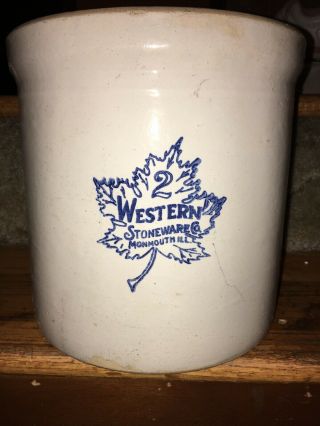 Vintage Western Stoneware Maple Leaf 2 Gallon Crock Monmouth ILL Antique Pottery 3