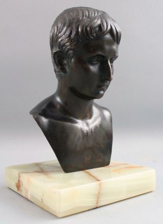 Small Antique Grand Tour Period Ancient Roman Young Man Bronze Bust Sculpture