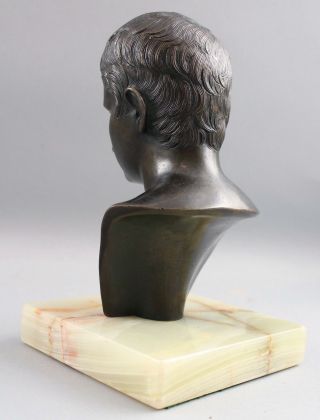 Small Antique Grand Tour Period Ancient Roman Young Man Bronze Bust Sculpture 6
