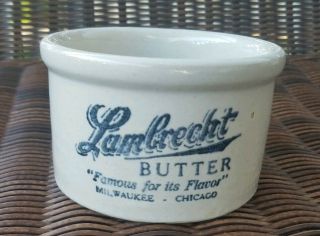 Vintage Lambrecht Butter 1 Lb.  Stoneware Crock Milwaukee Chicago