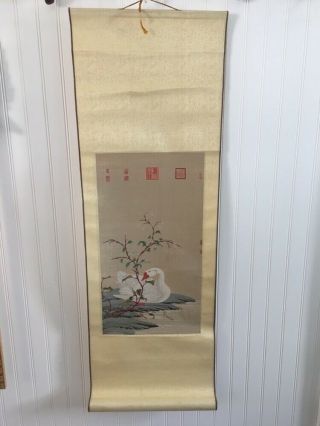 Antique Chinese Asian Silk Embroidery Kesi Type Scroll - Majestic Peking Duck