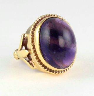 Large Vintage 9ct Gold Ring With Cabochon Amethyst C 1967