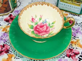 Aynsley Pink Rose Blue Forget Me Not Green Oban Tea Cup And Saucer