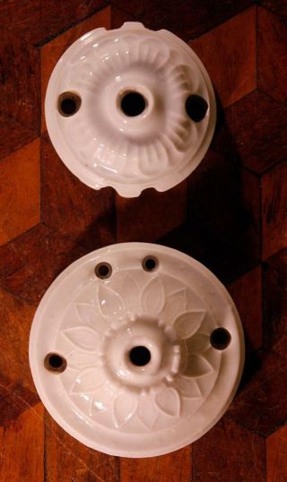 Ornate Pair Vintage French Porcelain Ceramic Ceiling Rose Traditional Lighting 2