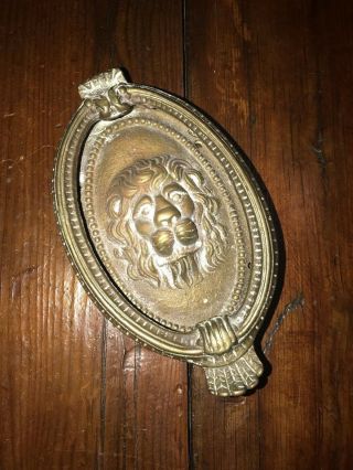 Period Antique Detailed Bronze Brass Gilt Lion Head Door Knocker