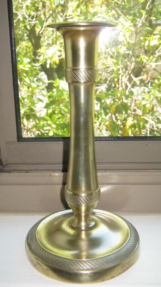 Early 1800s antique brass candlestick with bands of decoration 8 - 5/8 
