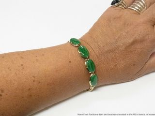 16.  60ctw Type A Green Jadeite 14k Gold Bracelet Huge Vintage Jade 1930s Antique 12