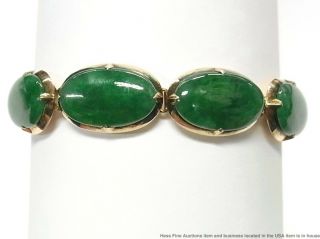 16.  60ctw Type A Green Jadeite 14k Gold Bracelet Huge Vintage Jade 1930s Antique