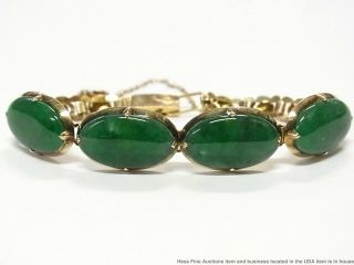 16.  60ctw Type A Green Jadeite 14k Gold Bracelet Huge Vintage Jade 1930s Antique 2