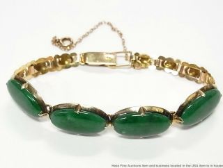 16.  60ctw Type A Green Jadeite 14k Gold Bracelet Huge Vintage Jade 1930s Antique 3
