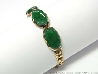 16.  60ctw Type A Green Jadeite 14k Gold Bracelet Huge Vintage Jade 1930s Antique 5