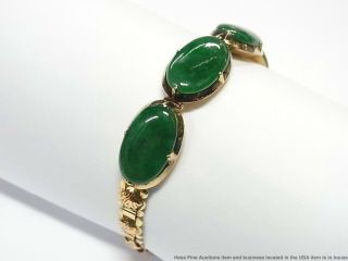 16.  60ctw Type A Green Jadeite 14k Gold Bracelet Huge Vintage Jade 1930s Antique 6
