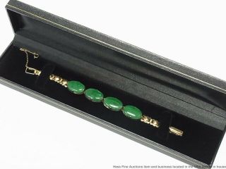 16.  60ctw Type A Green Jadeite 14k Gold Bracelet Huge Vintage Jade 1930s Antique 9