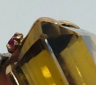 Antique Retro 14k Yellow Gold Platinum Large Citrine Ruby Diamond Ring Size 6.  5 12