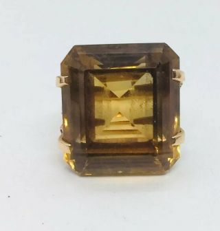 Antique Retro 14k Yellow Gold Platinum Large Citrine Ruby Diamond Ring Size 6.  5 2