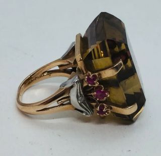 Antique Retro 14k Yellow Gold Platinum Large Citrine Ruby Diamond Ring Size 6.  5 3