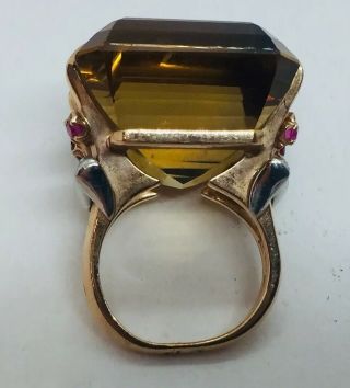 Antique Retro 14k Yellow Gold Platinum Large Citrine Ruby Diamond Ring Size 6.  5 5