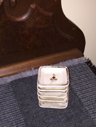 Set Of 7 Vintage Gold Trim Porcelain Butter Pats - Small Square Bone China Plates