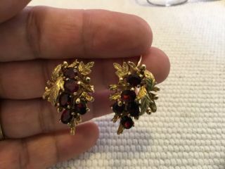Vintage Garnet 14k Or 18k Yellow Gold Earrings