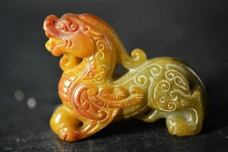 Exquisite Chinese Old Jade Carved Beast Lucky Statue H80
