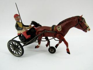 Vintage Dgm Tin Arabian Trotter Race Horse Jockey Wind Up Toy Germany