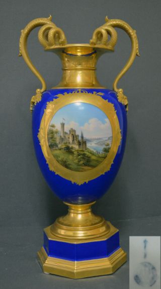 Gorgeous Large C.  1840 Hand Painted Kpm Berlin Porcelain Vase Topographic
