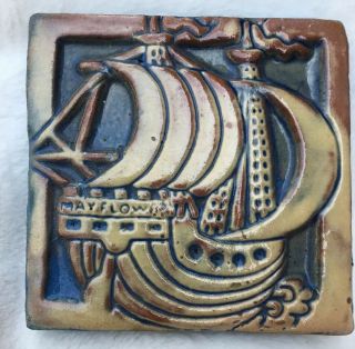 Vintage Unset Mercer Tile The Mayflower Not Stamped 1930s Terracotta