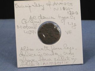 Ancient Crusader Coin Denier Denar Type C Antioch Billon 1100 1200 Vf