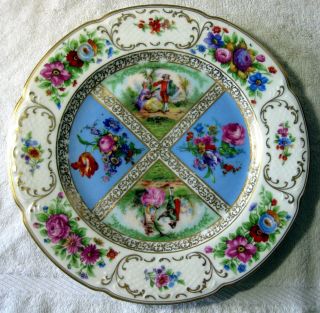 1 Black Knight Blue Quatrefoil Hand Painted Courting Couple 10 3/4 " Plate