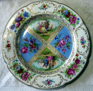 Black Knight Blue Quatrefoil Hand Painted Courting Couple 10 3/4 " Plate