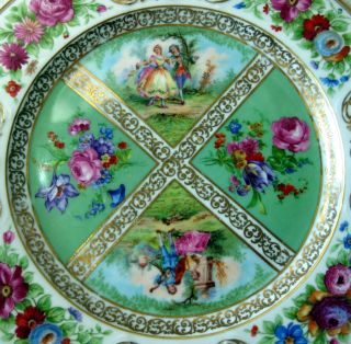 A Black Knight Green Quatrefoil Hand Painted Courting Couple 10 3/4 