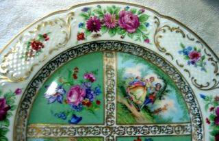 A Black Knight Green Quatrefoil Hand Painted Courting Couple 10 3/4 