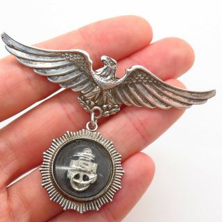 Antique Art Deco 925 Sterling Silver Us Navy Anchor Eagle Collectible Pin Brooch