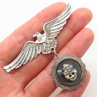 Antique Art Deco 925 Sterling Silver US Navy Anchor Eagle Collectible Pin Brooch 3